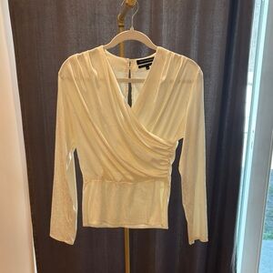 Something Navy Cream Long Sleeve Wrap Blouse